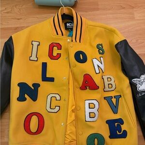 Yellow Varsity Jacket with Colorful Patches